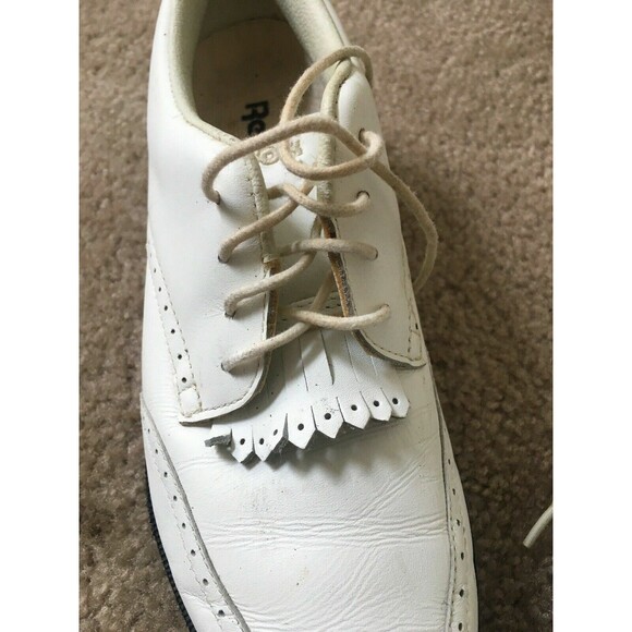 Vintage Reebok Men's Leather Golf Shoes Size 6.5 Metal Spikes White Cleats - Picture 2 of 11